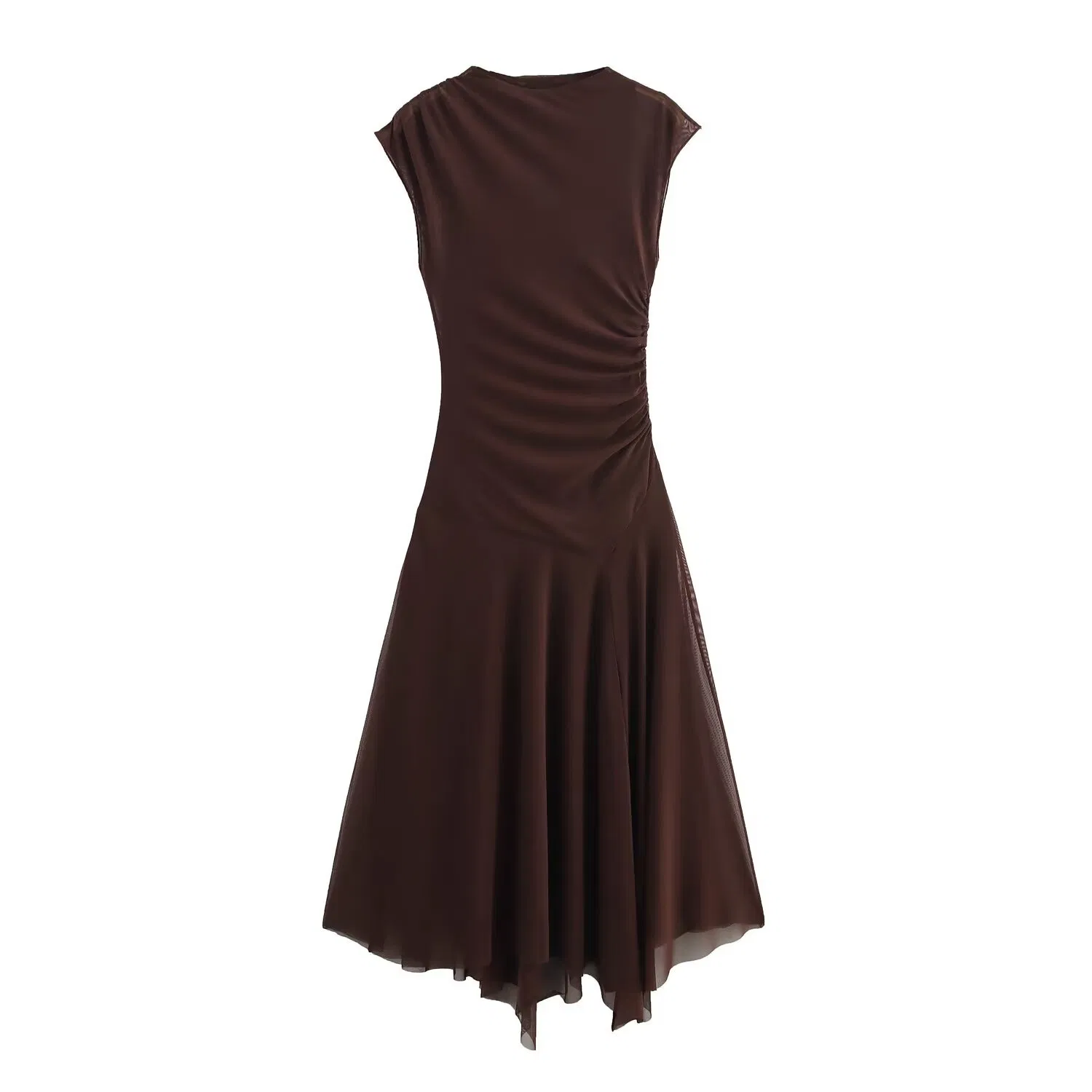 Women's High Neck Ruched Mesh MIDI Dress European Fashion Elegant French Style Women Dresses Custom Clothing Boutique ODM Manufacturer Wholesale