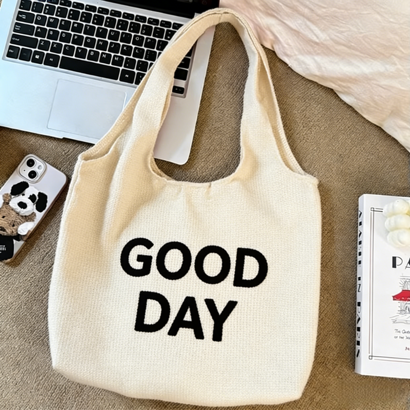 Natural Color Luxury FashionCanvas Tote Bag Print Sustainable Logo Printing for Women Daily Use Shopping