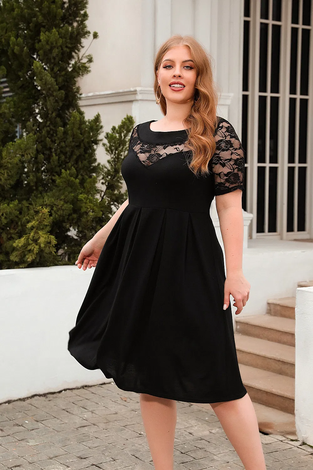 2023 New Fashion Women Knitting Dress with Lace Ladies Dress for Evening Party