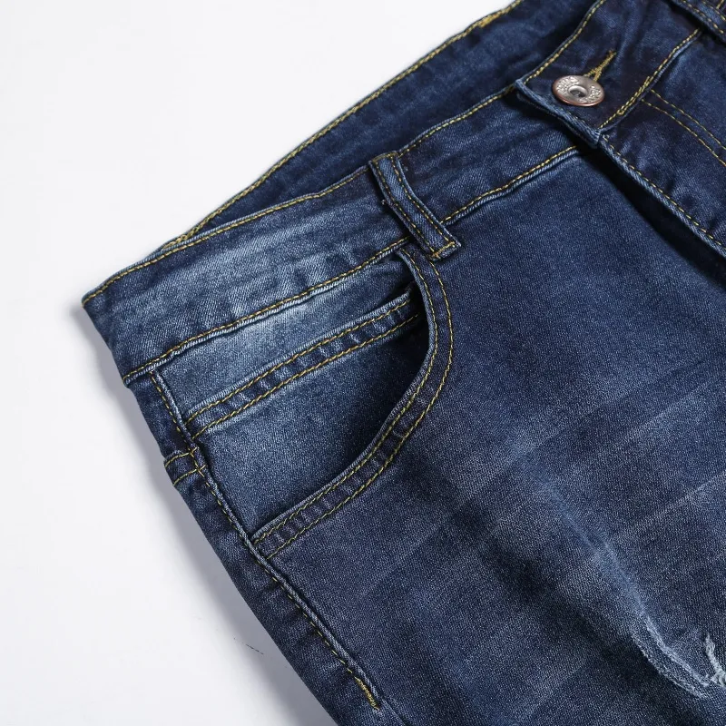 Factory Wholesale Custom Logo Apparel Designers Trendy Washed Pencil Long Pants Black Stretch Trouser Mens Ripped Denim Slim Fit Jeans