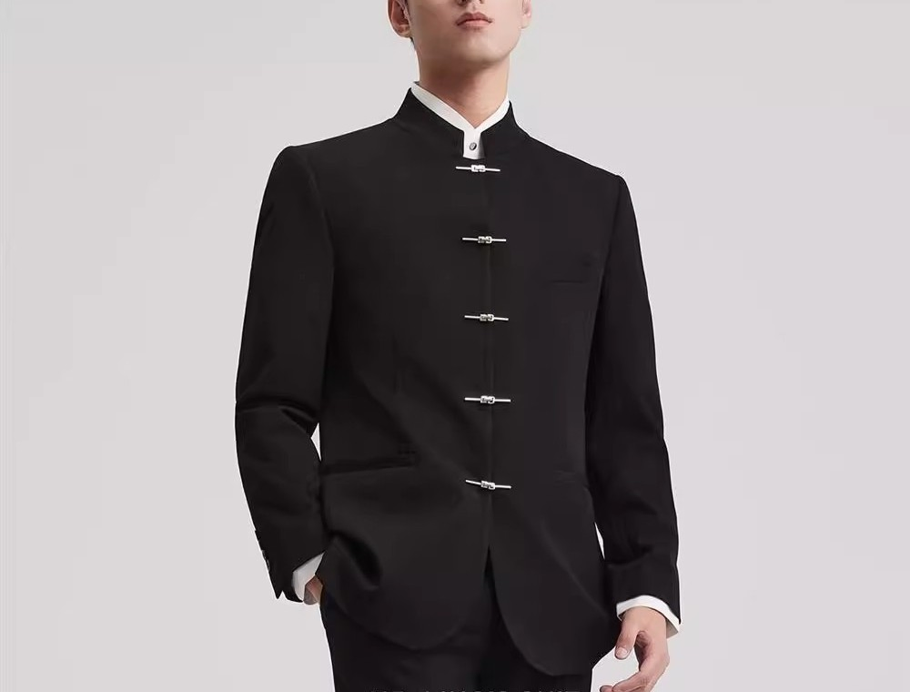 New Chinese Style Men Suits Groom Wedding Attire Mandarin Collar Tangzhuang Jacket Business Formal Suits