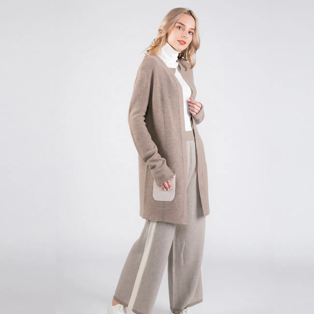 Classic Fashion Wool &amp; Cashmere Blends Women Long Open Front Cardigan Dress