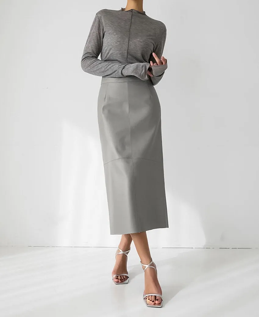 OEM Fashion Women Black Faux Leather High Waist A-Line PU Dress Evening Office Skirt