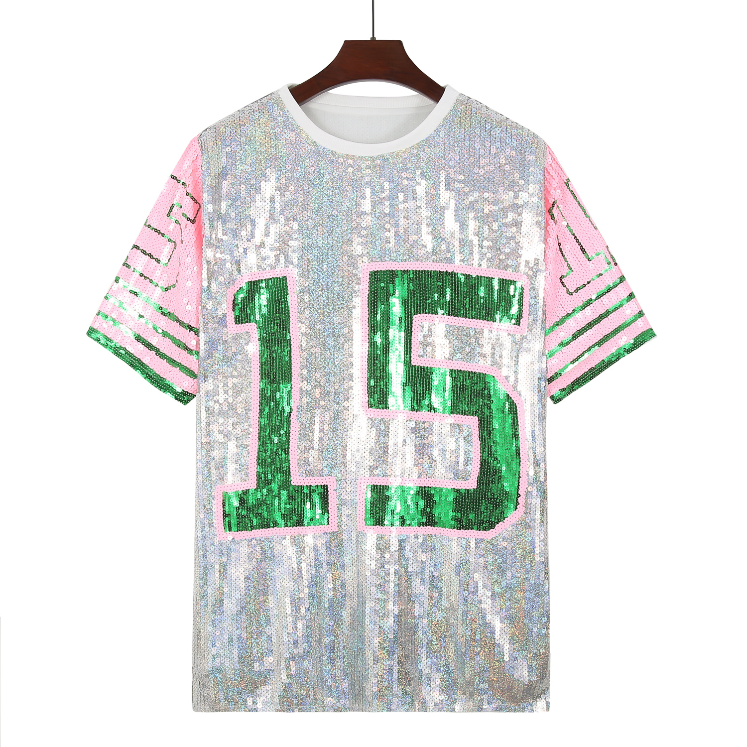Women's Casual Sequin T-Shirt in Breathable Polyester Fabric
