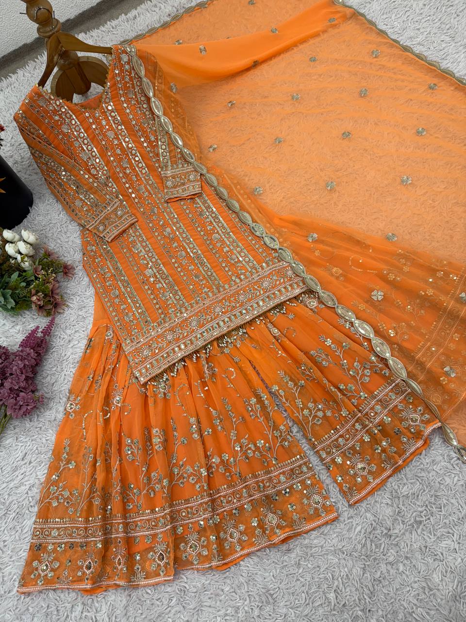 Women's Designer Modern Heavy Faux Georgette Fabric Indian Pakistani Ethnic Dress Salwar Kameez Modest Winter Summer Chinon Silk
