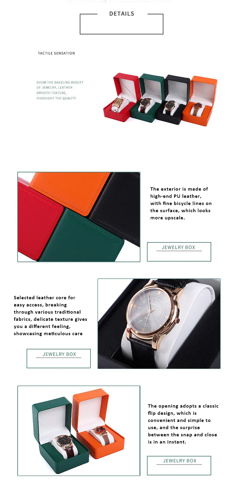 Wholesale High-End Flip Fashion PU Leather Velvet Jewelry Storage Watch Packaging Collection Packing Watch Boxes