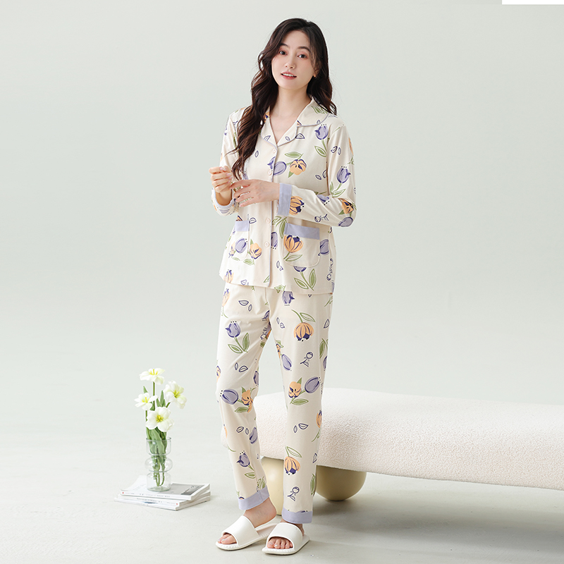 LONGD Women's Long-Sleeve V-neck Nightgown CVC Blend Material Moisture-wicking Quick Dry Soft Breathable Elastic Waist Casual