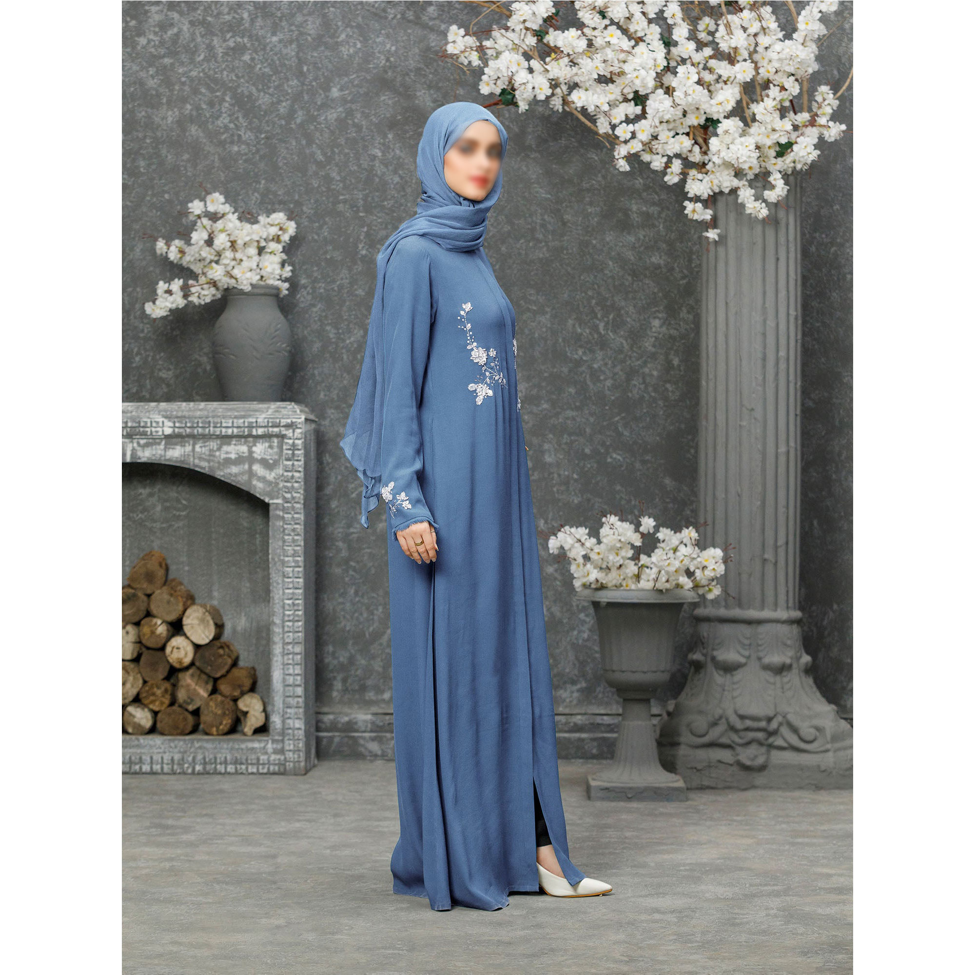Wholesale Popular New Fashion Muslim Women's Long Sleeve Casual Knitting T-shirt Breathable Button Closure Pockets Embroidery