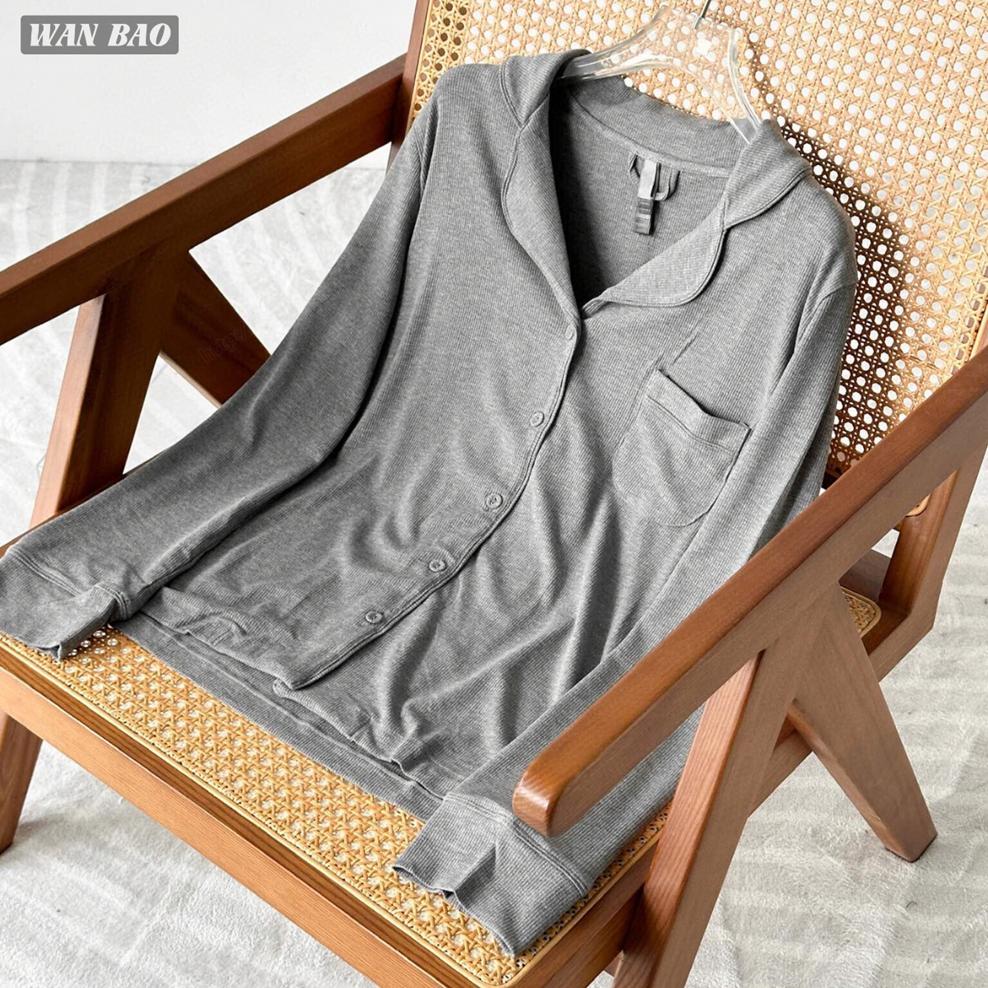 SUHE Women's Ultra Soft Thermal Breathable Modal Ribbed Pajama Set Long Sleeve Henley Top Flared Pants Pointelle Knit Sleepwear