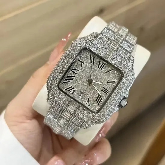Men's Watch, Top-Grade Moissanite and Diamond-Set Designer Vvs Clarity Men's Automatic Mechanical Watch, Swiss Movement, 904L Stainless Steel Case, Moissanite