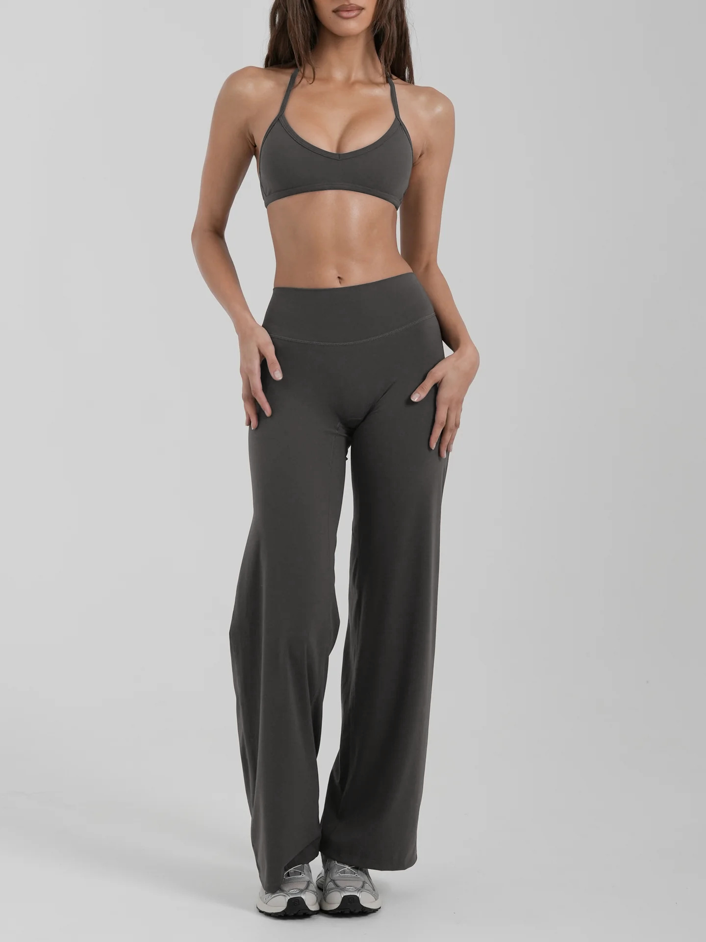 Loungewear Women Sets Custom logo Gym Wear Activewear Clothing Wholesale Two Piece Yoga Bra Top and Wide Leg Leggings Set