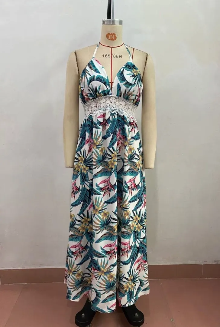 Wholesale Retail Female Fashion Dresses Clothes Summer Strapless Sexy Slip Island Wind Plant Print Maxi Long Dress