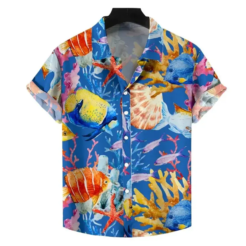 Summer Shirt Casual Resort Party Wear Short Sleeve Hawaiian Beach Men Printed Cotton Aloha Shirts