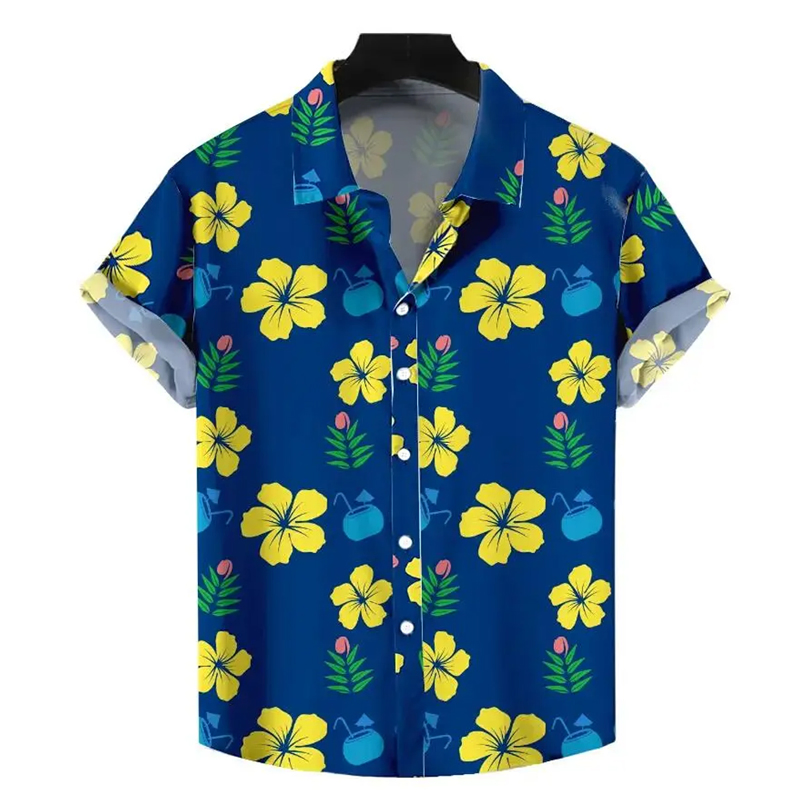 Summer Shirt Casual Resort Party Wear Short Sleeve Hawaiian Beach Men Printed Cotton Aloha Shirts