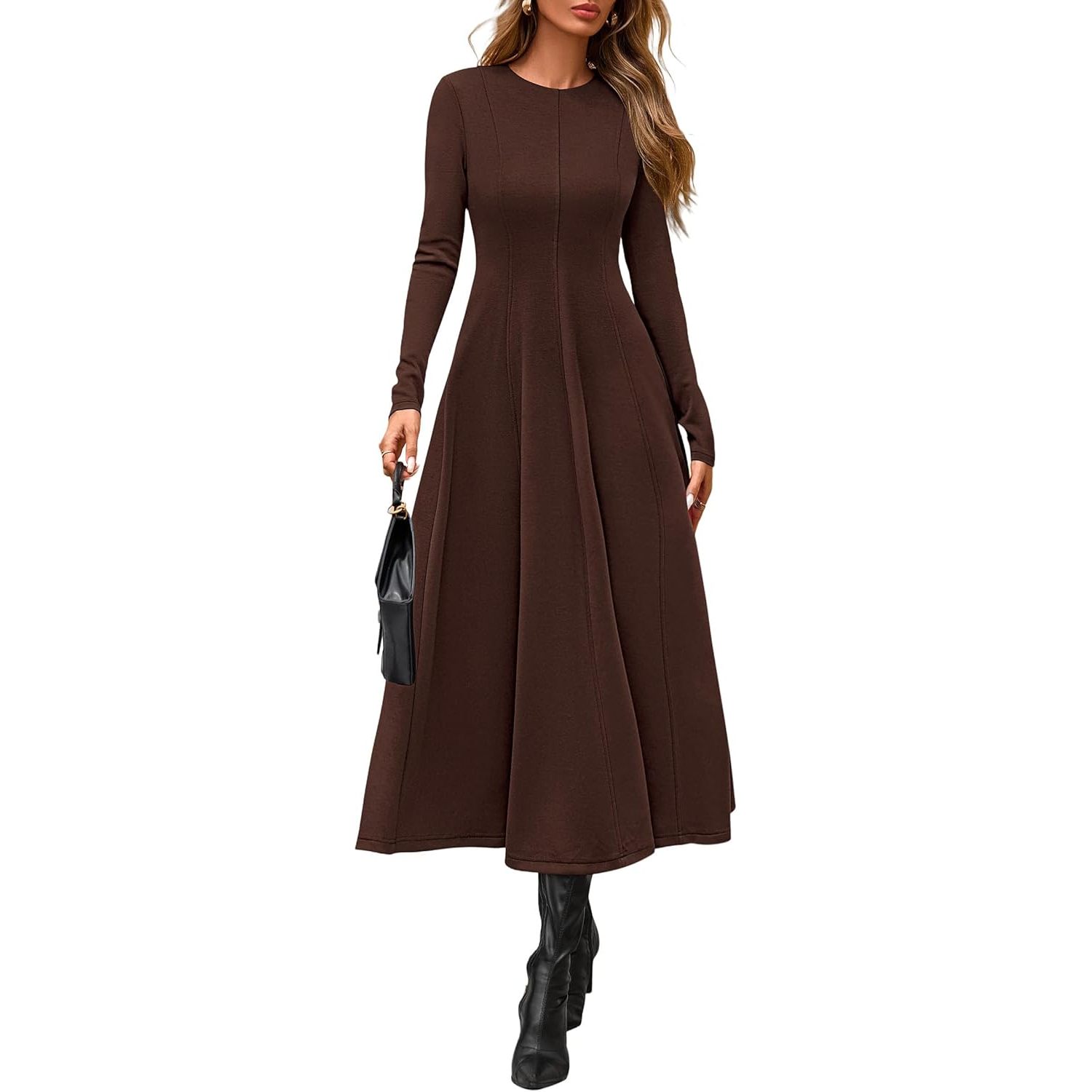 Custom 2025 Women's Elegant Classy Cocktail Dress Long Sleeve Midi Flowy Modest Winter Party Ruffles Decoration B0F9XTQF5T