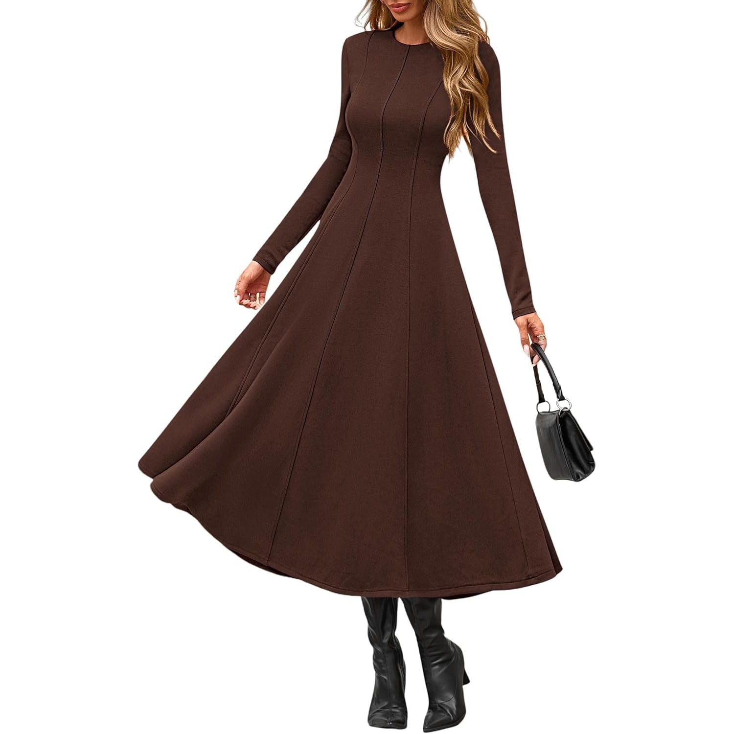 Custom 2025 Women's Elegant Classy Cocktail Dress Long Sleeve Midi Flowy Modest Winter Party Ruffles Decoration B0F9XTQF5T