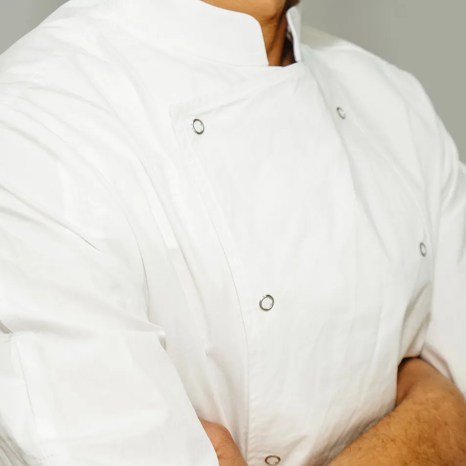 Export-Quality White Chef Coat Unisex Kitchen Workwear Bulk Supply Available
