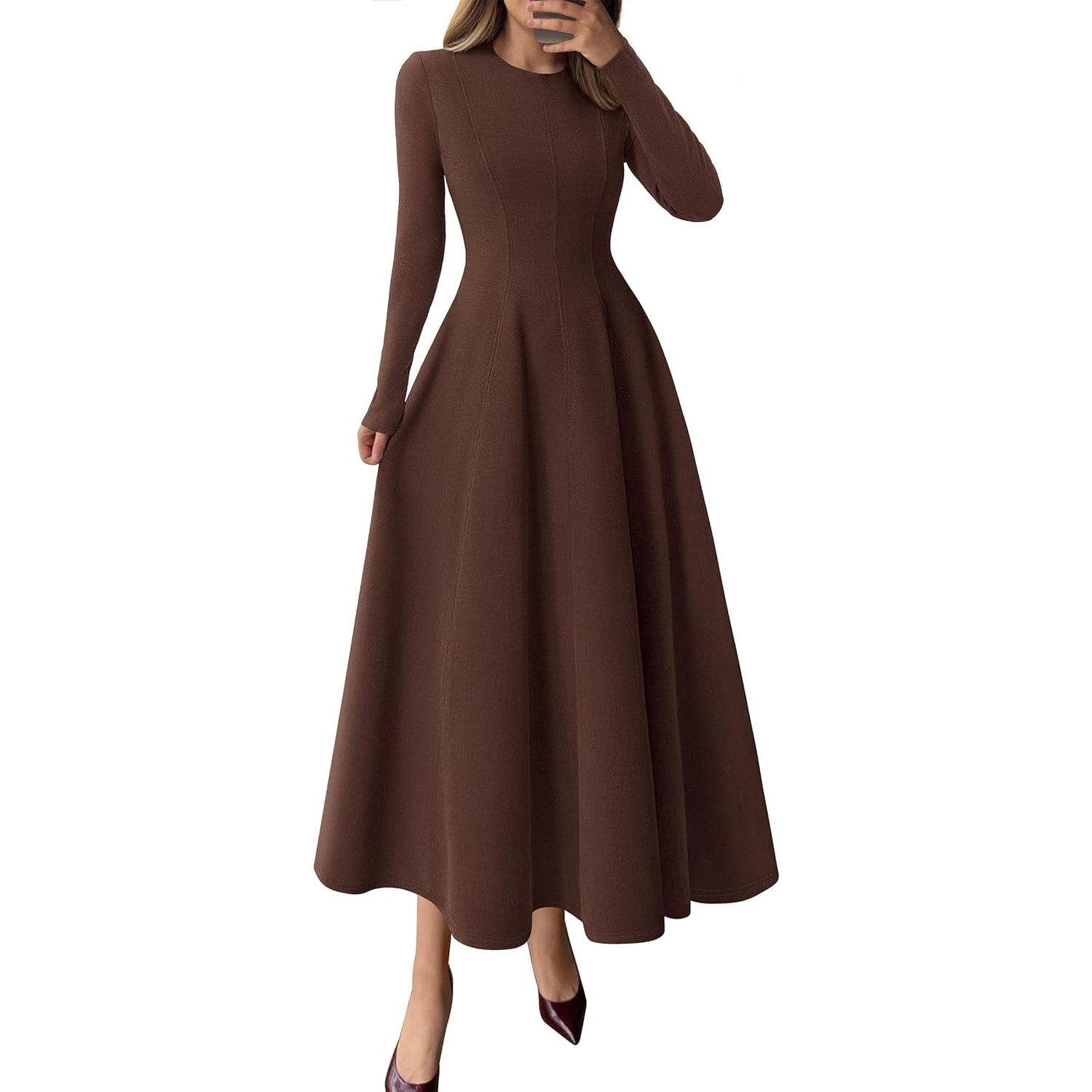 Custom 2025 Women's Elegant Classy Cocktail Dress Long Sleeve Midi Flowy Modest Winter Party Ruffles Decoration B0F9XTQF5T