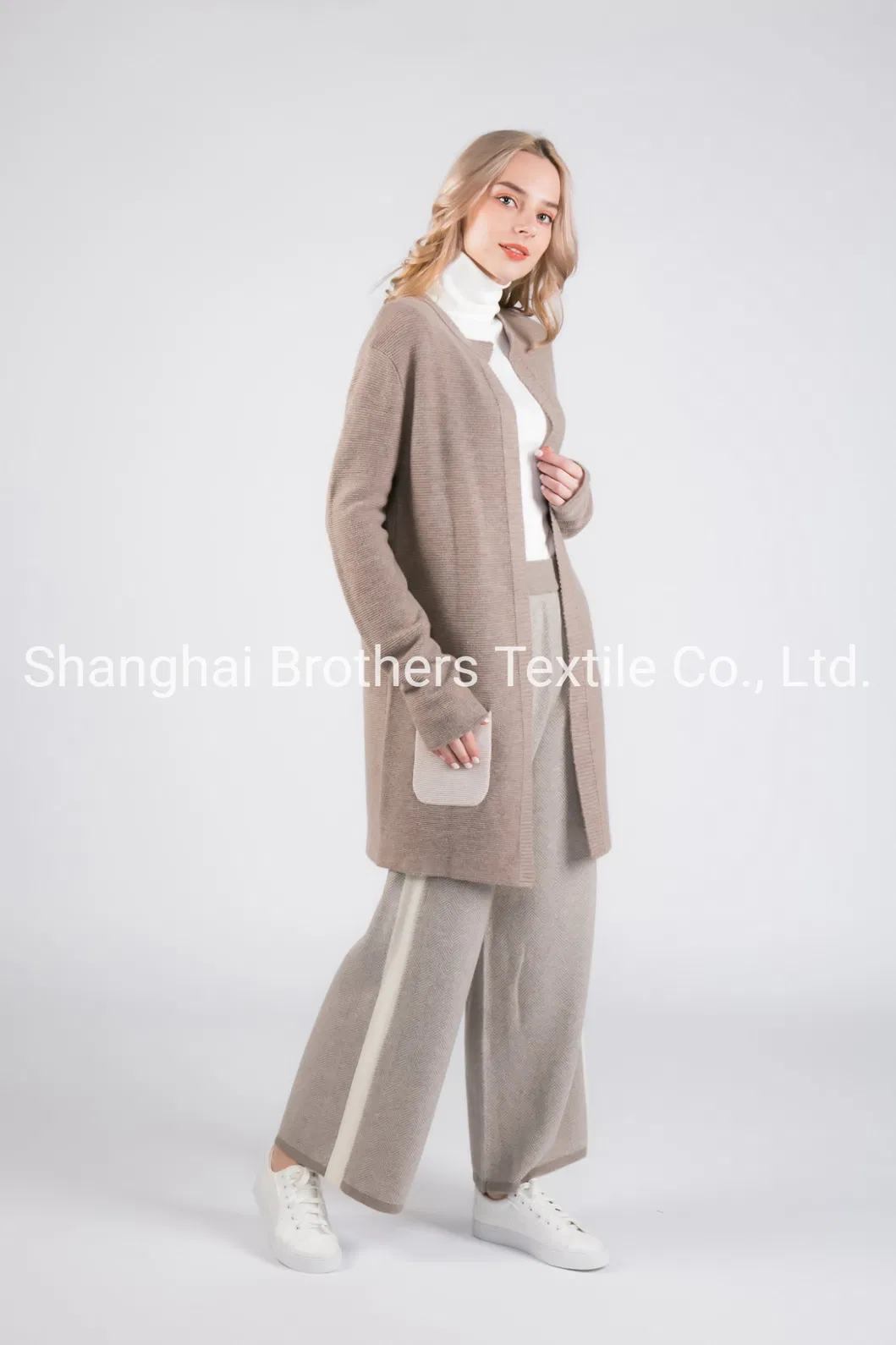 Classic Fashion Wool & Cashmere Blends Women Long Open Front Cardigan Dress