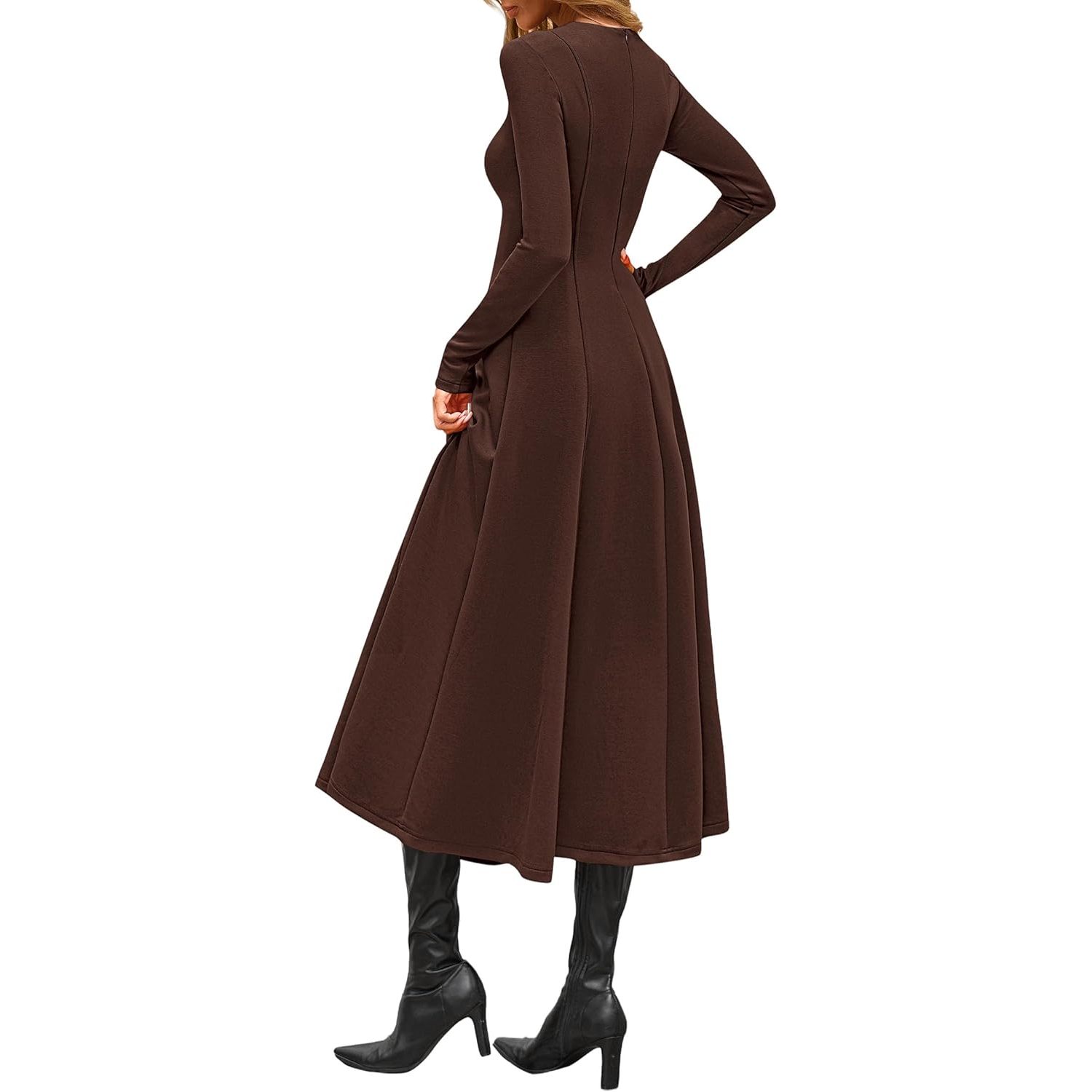 Custom 2025 Women's Elegant Classy Cocktail Dress Long Sleeve Midi Flowy Modest Winter Party Ruffles Decoration B0F9XTQF5T
