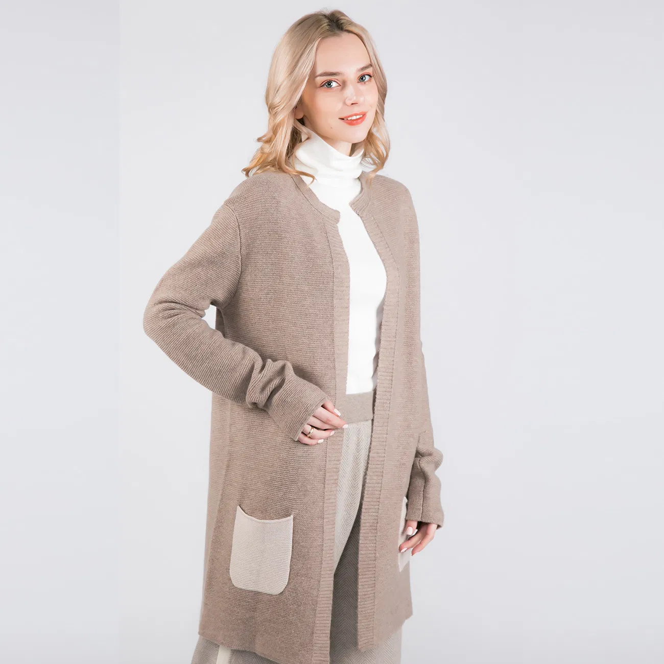 Classic Fashion Wool &amp; Cashmere Blends Women Long Open Front Cardigan Dress