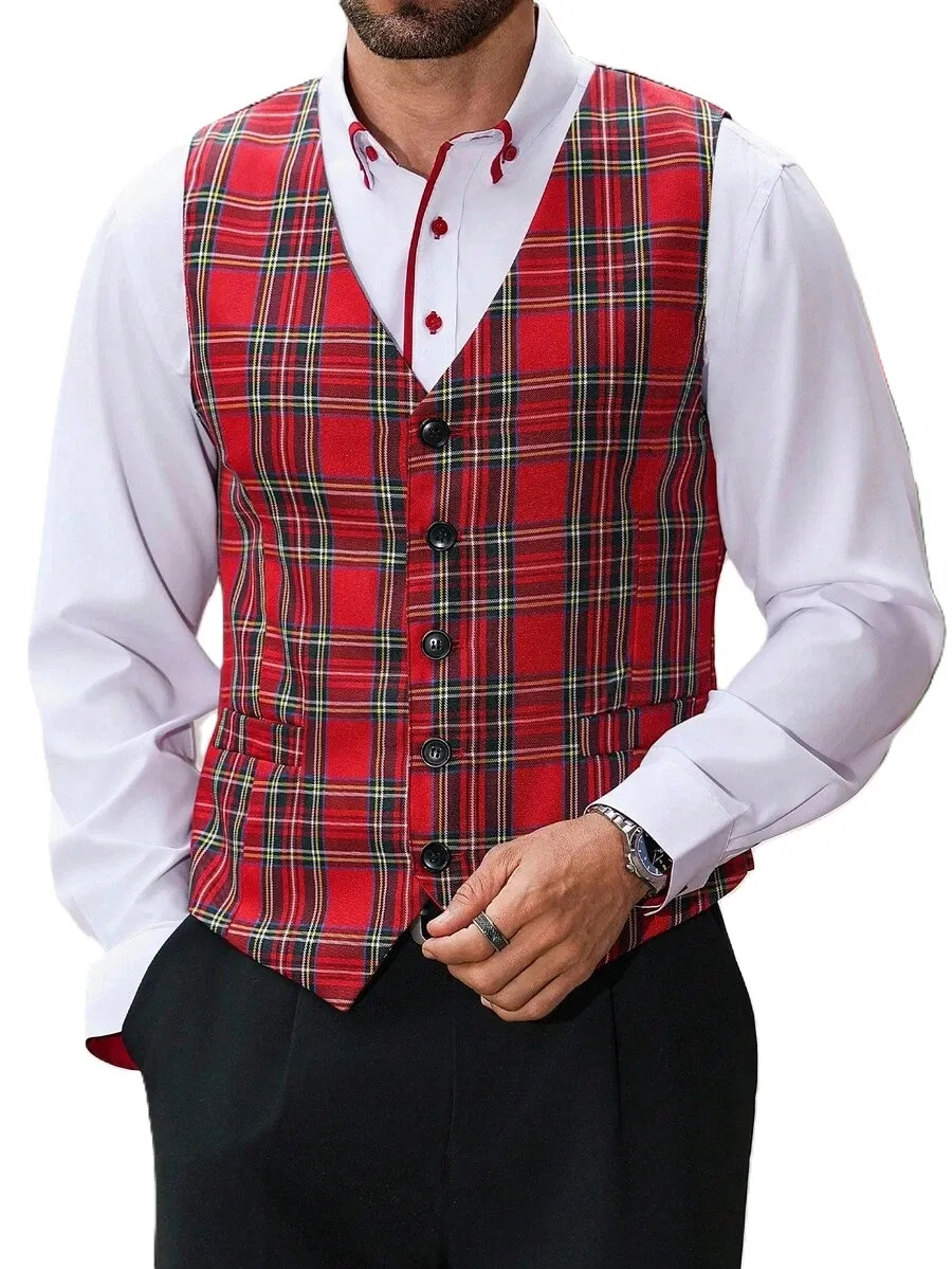 Red Plaid Mens Vest fit check