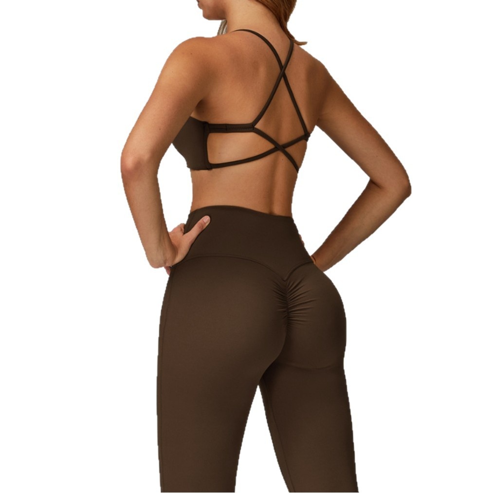 Autumn Solid for Shockproof Bare-Skin Yoga Outfit Set Quick-Dry Tight-Fitting Fitness Wear Casual Sports Suit Women's