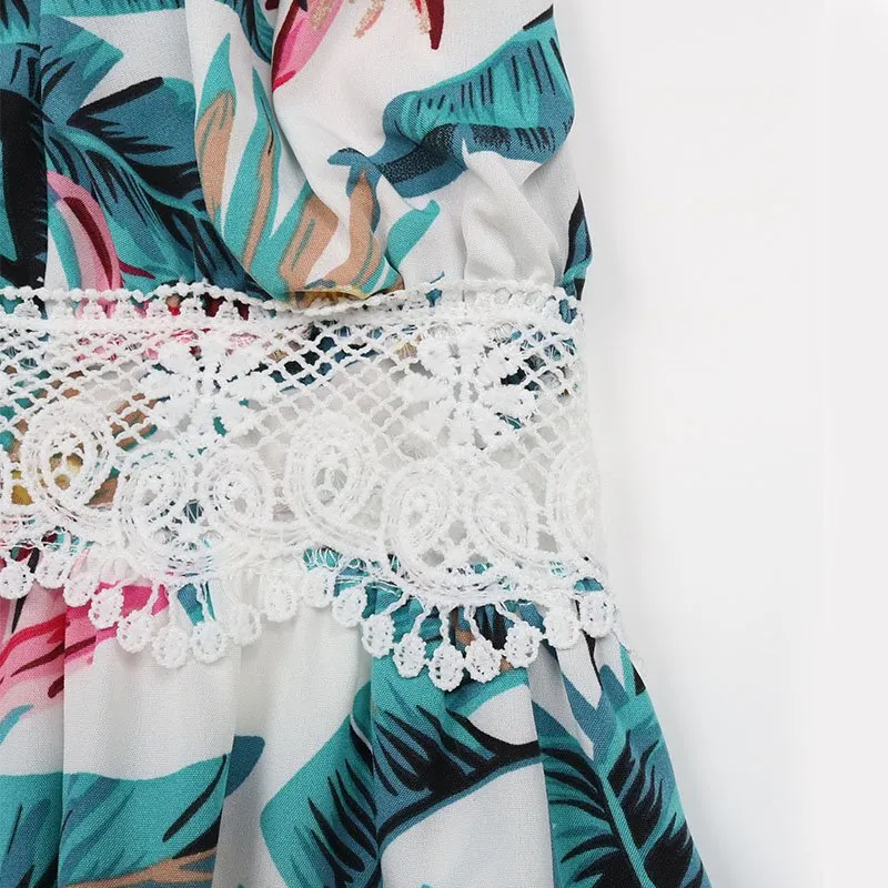 Wholesale Retail Female Fashion Dresses Clothes Summer Strapless Sexy Slip Island Wind Plant Print Maxi Long Dress