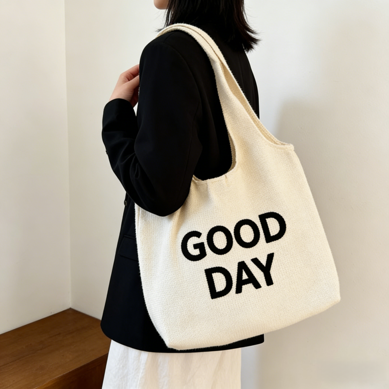 Natural Color Luxury FashionCanvas Tote Bag Print Sustainable Logo Printing for Women Daily Use Shopping