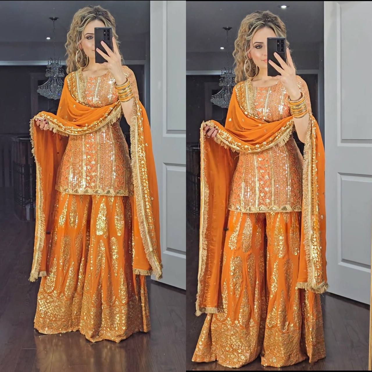 Women's Designer Modern Heavy Faux Georgette Fabric Indian Pakistani Ethnic Dress Salwar Kameez Modest Winter Summer Chinon Silk