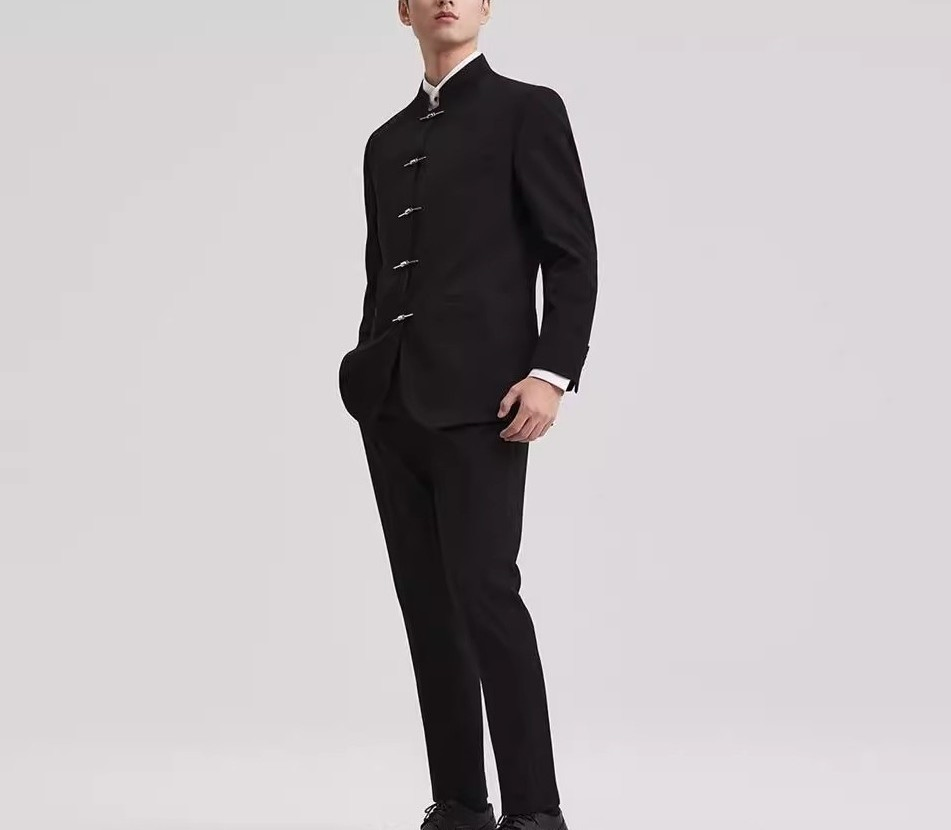 New Chinese Style Men Suits Groom Wedding Attire Mandarin Collar Tangzhuang Jacket Business Formal Suits