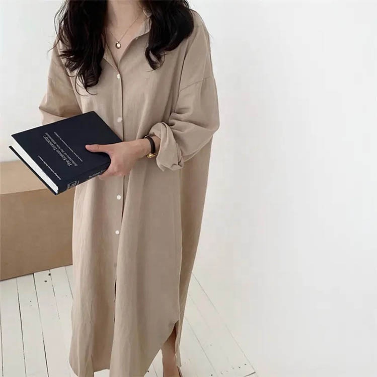 Hot Selling Women Clothing Long Linen Cotton Shirt Casual Dresses for Women