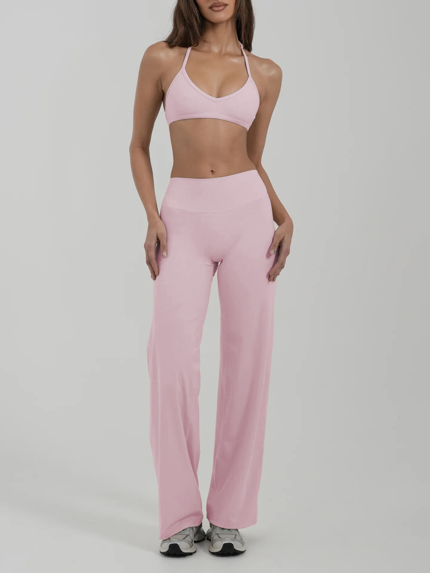 Loungewear Women Sets Custom logo Gym Wear Activewear Clothing Wholesale Two Piece Yoga Bra Top and Wide Leg Leggings Set