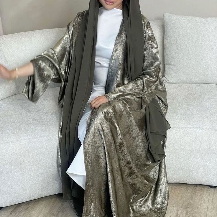 2026 New Cardigan Abaya Shinny Polyester Modest Women Abaya Muslim Dress Dubai Open Abaya Fashion Islamic Clothing
