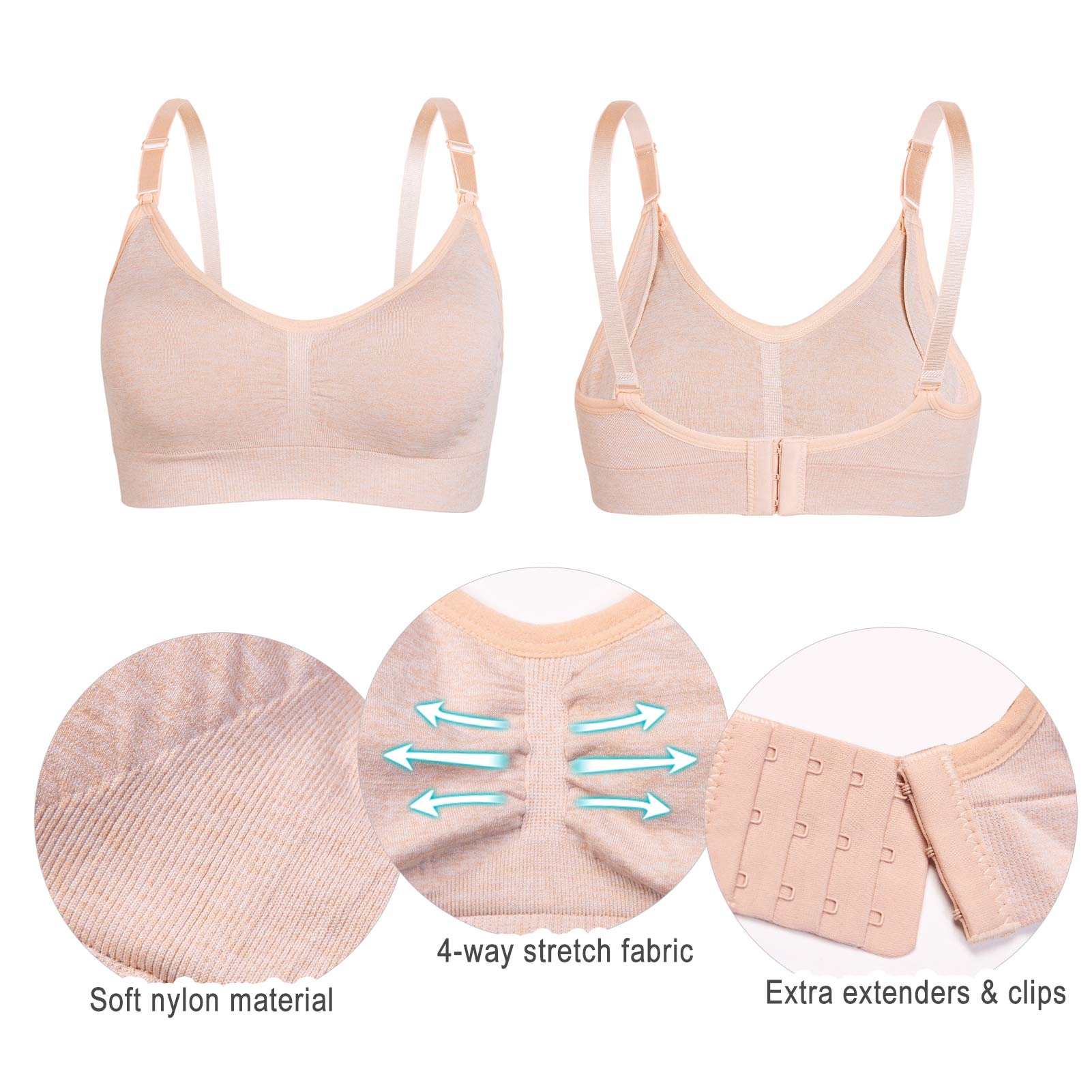 S-SHAPER Women's Seamless Wirefree Nursing Bralette Adjustable Breastfeeding Underwear Knitted Push-Up Breathable Maternity Bra
