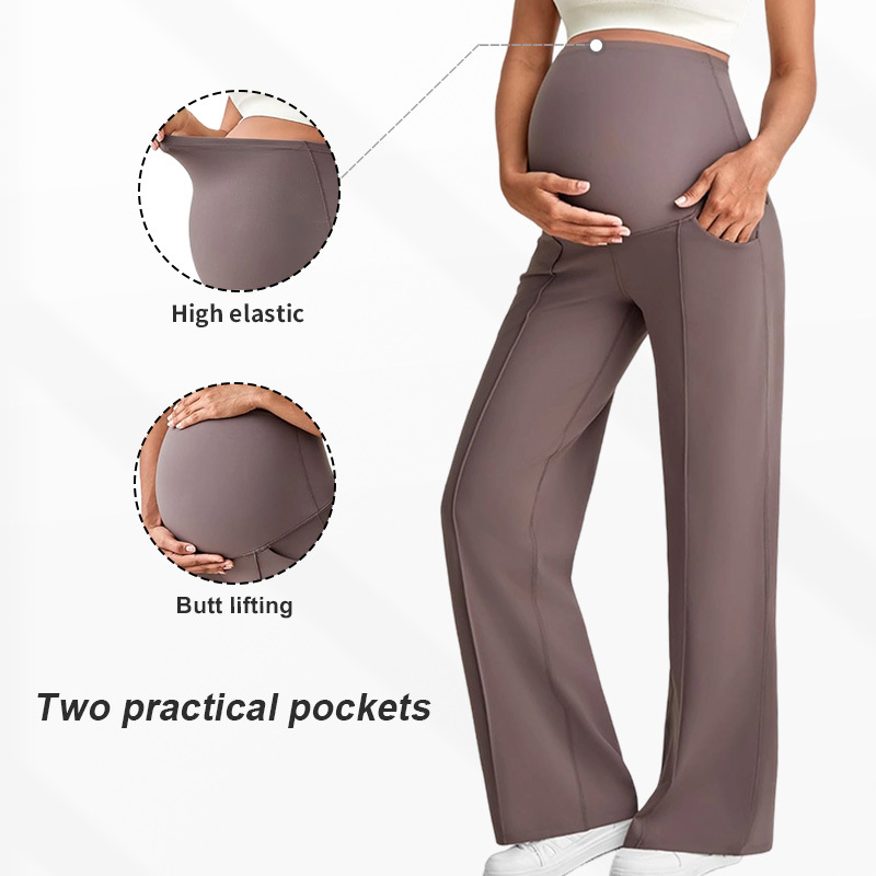 Maternity Pants Support Abdomen Not Tighten Belly Wide Legs High Waist Elasticity Breathable Eco-Friendly Straight Fit Full