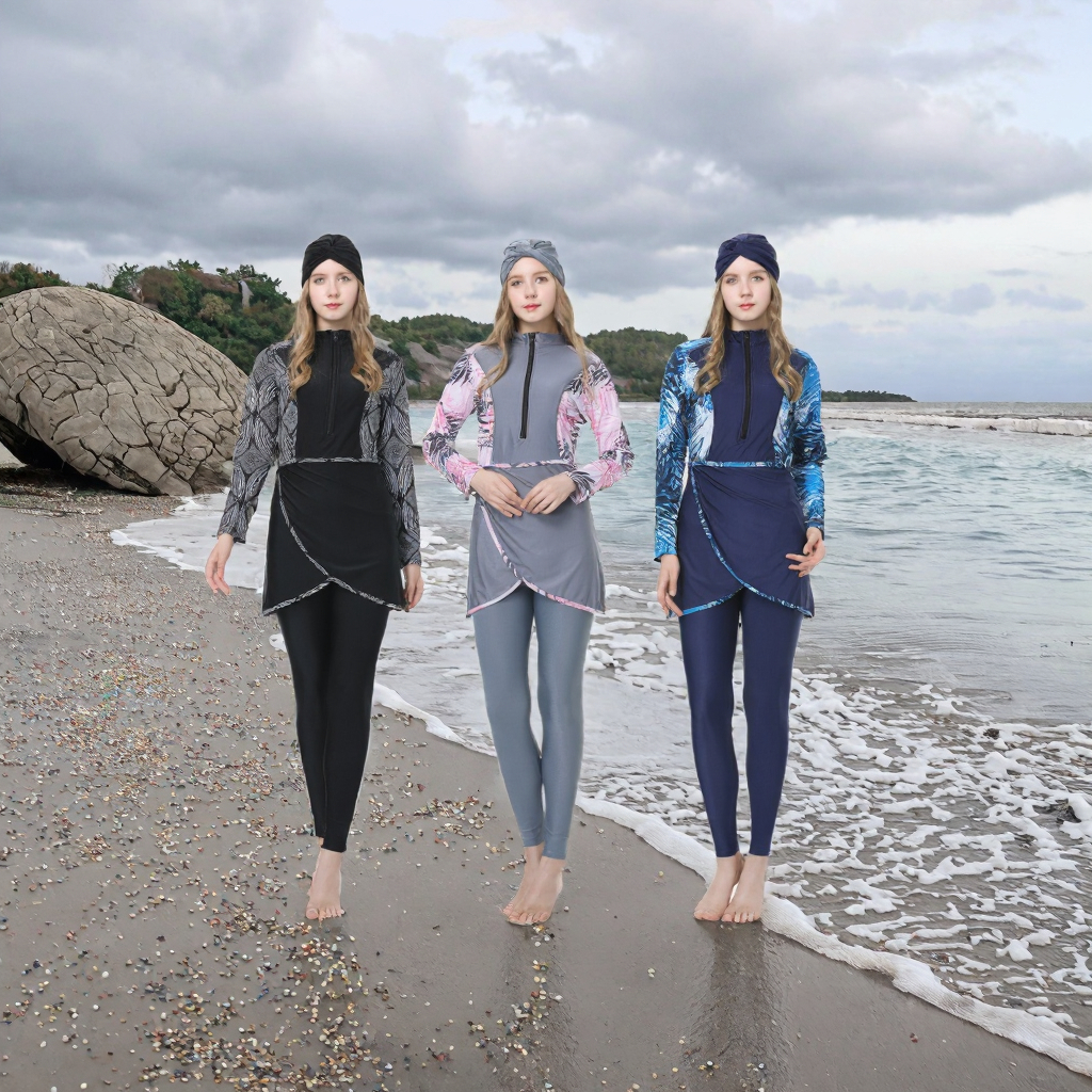 Women's Conservative Loose Fit Modest Sportswear UPF50+ Sun Protection Swimsuit with Hijab Large Size for Beach Occasions