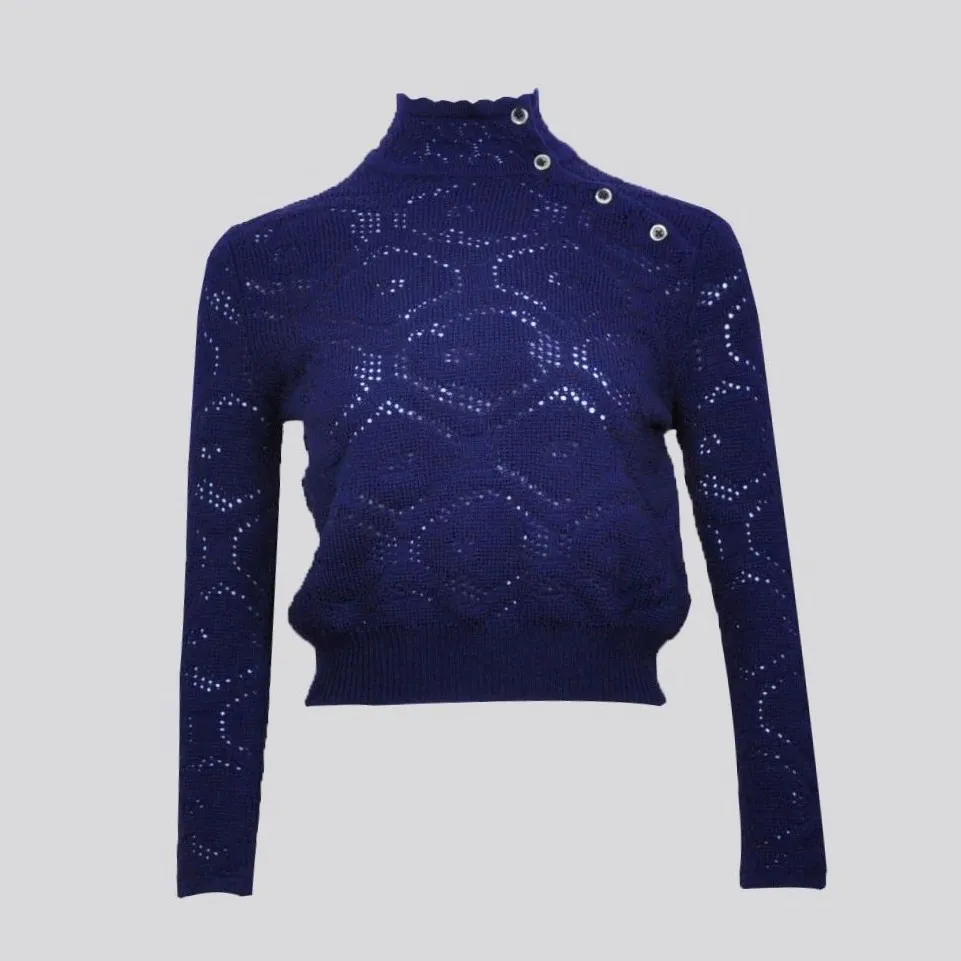 100% Wool Pointelle Pattern Women's Sweater Fashion Knitwear