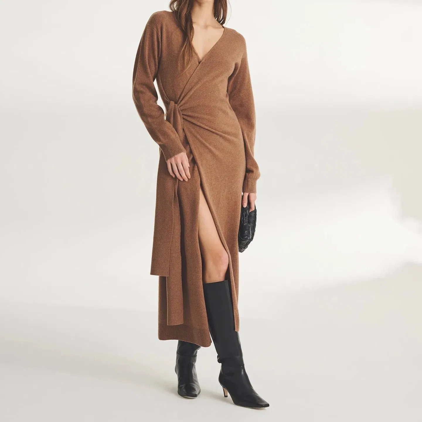 100% Cashmere Knitted Ladies Fashion Ballet Wrap MIDI Winter Sweater Dress