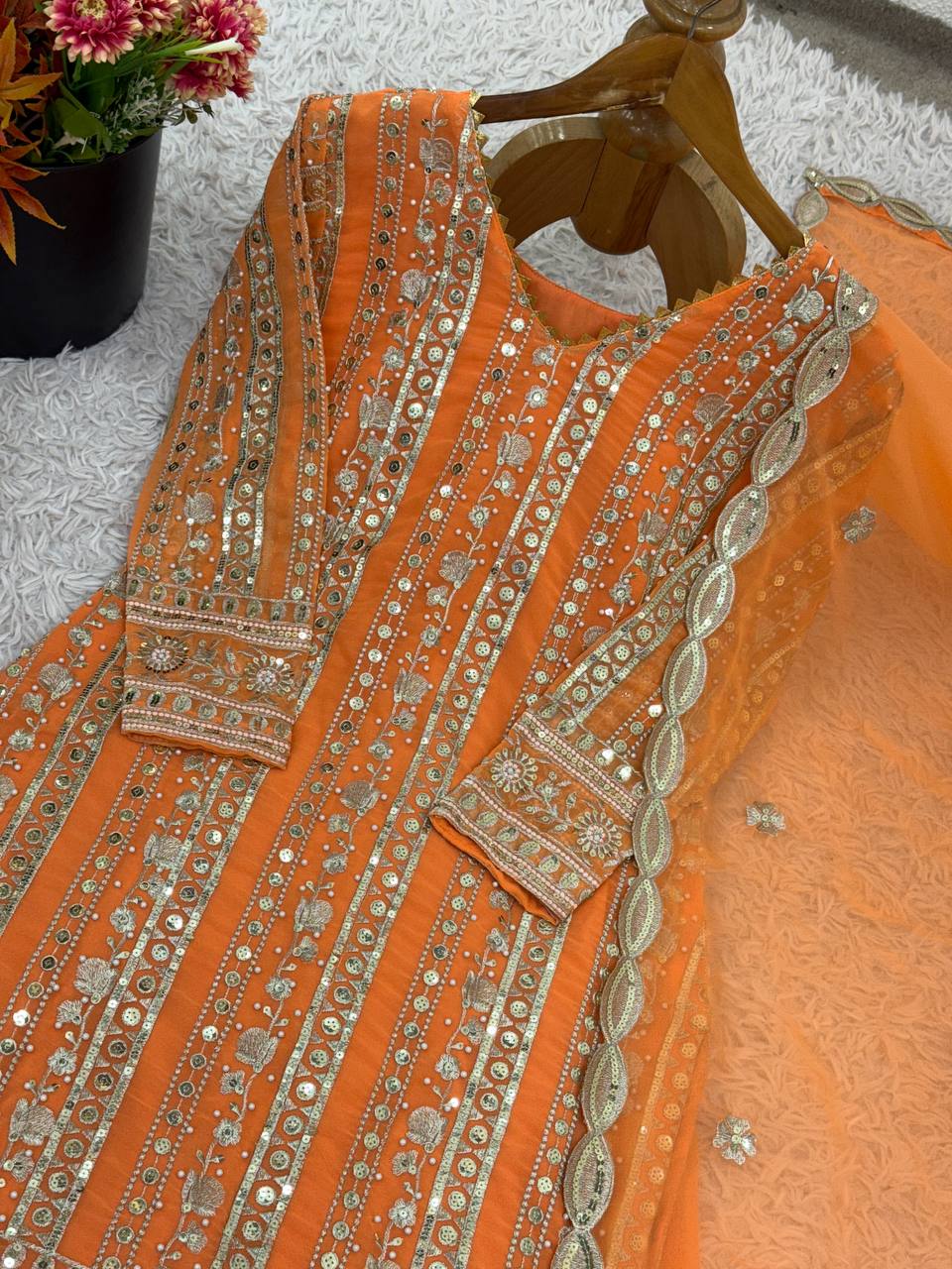 Women's Designer Modern Heavy Faux Georgette Fabric Indian Pakistani Ethnic Dress Salwar Kameez Modest Winter Summer Chinon Silk