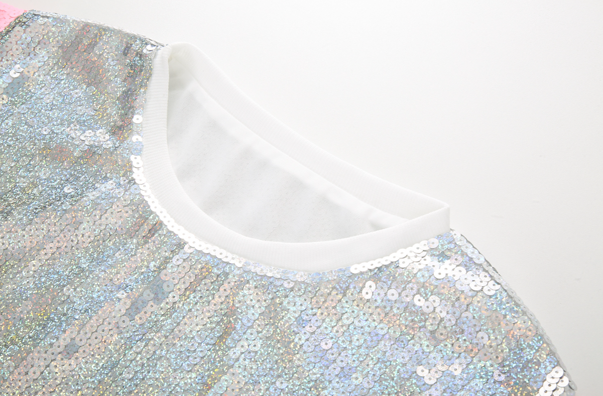 Women's Casual Regular Sequin Regular Dress 100% Polyester Letter Pattern Breathable Anti-Pilling Knitted Fabric Summer T-Shirt