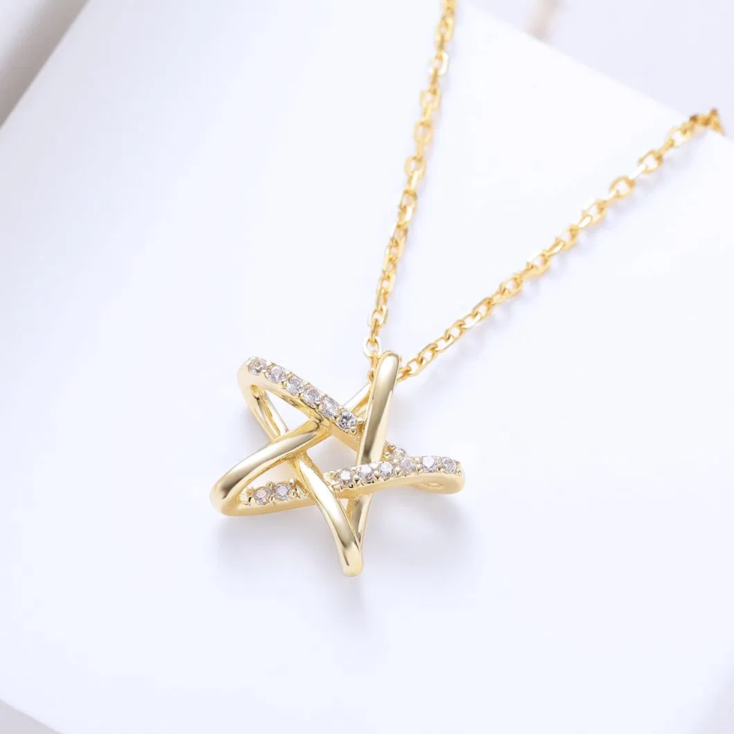 Yellow Gold Pentagram King Star Pendant Necklace for Women 18K Yellow Gold Plated Silver White Zirconia Jewelry Gift Fashion Jewelry Collection Sterling Silver