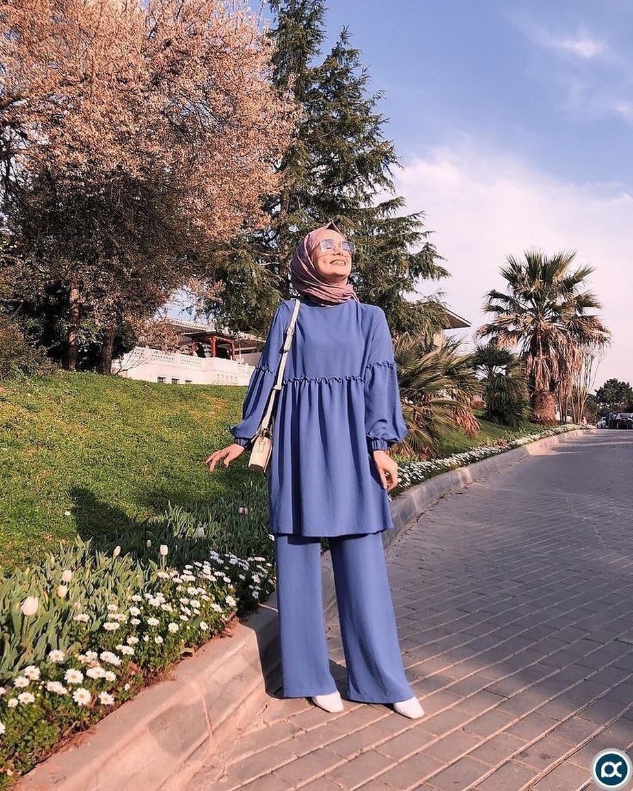 Modest Casual Suits Islamic Clothes Fashionable Women Lined Ruffles Tops Office Pants Two Piece Suits Islamic Dress