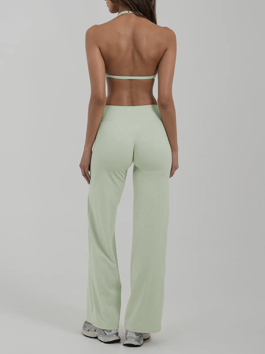 Loungewear Women Sets Custom logo Gym Wear Activewear Clothing Wholesale Two Piece Yoga Bra Top and Wide Leg Leggings Set