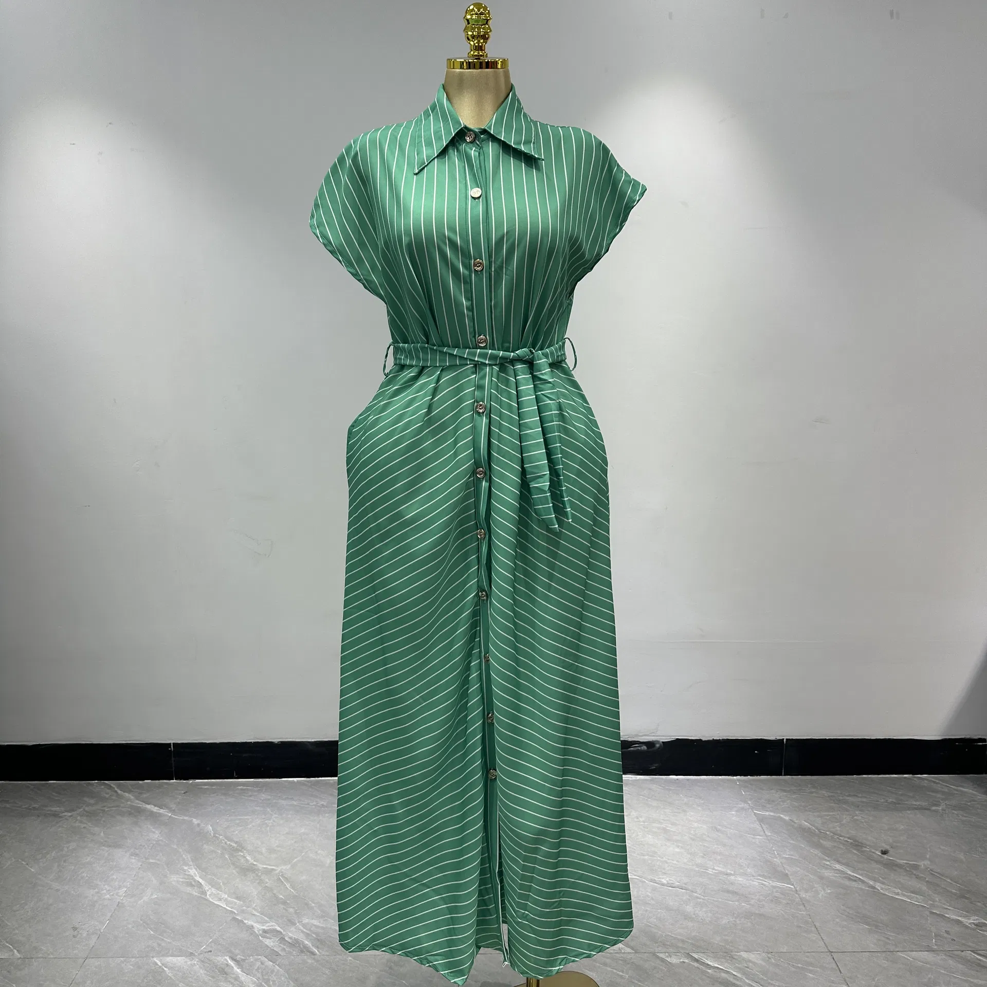 Muslim Fashion Women's Short-Sleeved Striped Loose and Breathable Women's African Plus-Size Dress