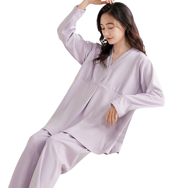 Wholesale Maternity Clothing, Long Sleeved Pajamas, Breastfeeding Solid Color, Adjustable Waistband, Wearable Outdoor Home Suit