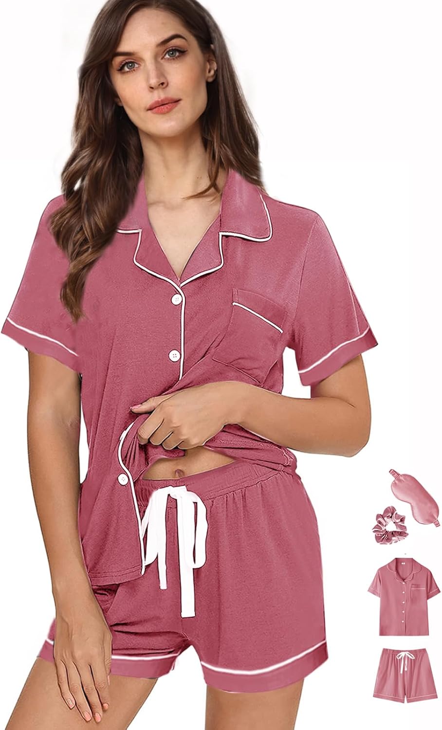 4Pcs Solid Short Sleeve Soft Satin Lounge Pajama Set for Women Sleepwear Loungewear
