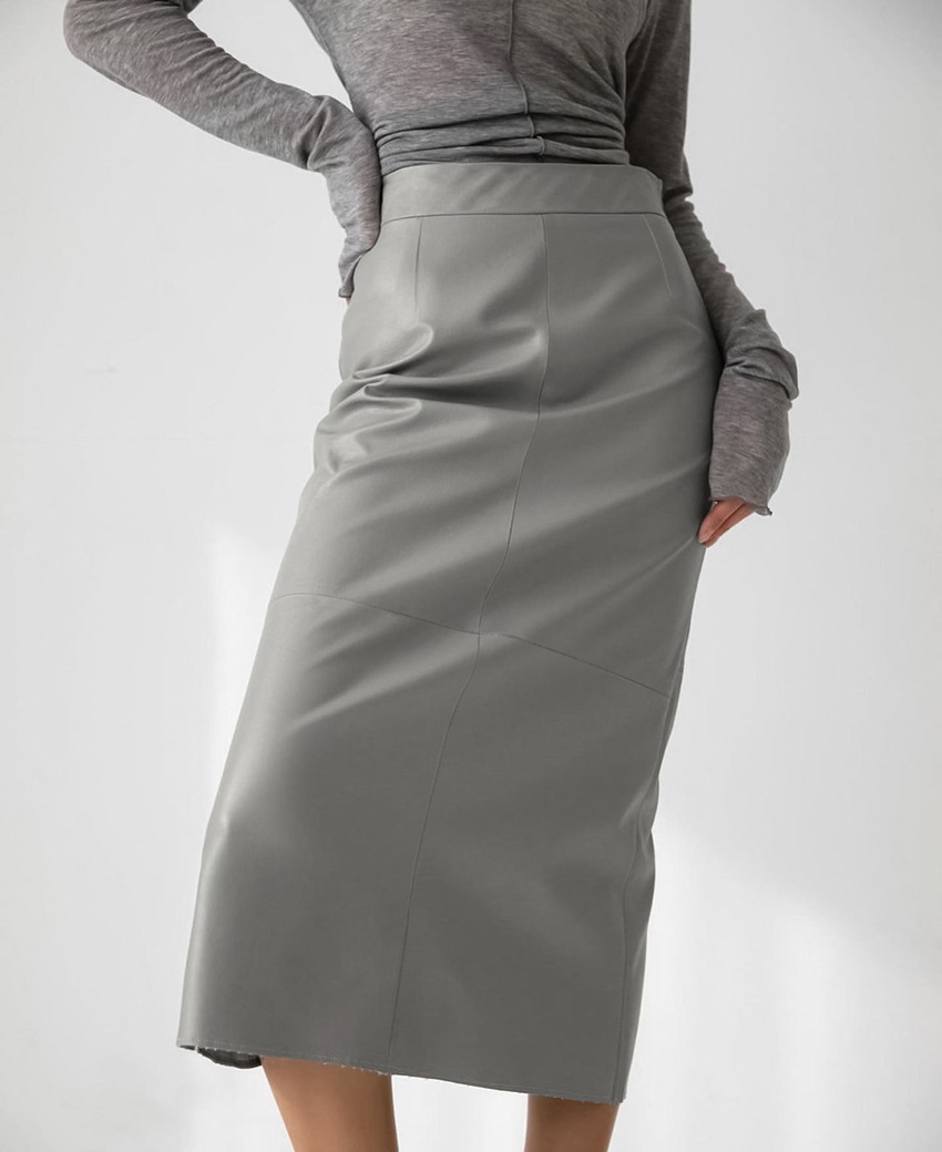 OEM Fashion Women Black Faux Leather High Waist A-Line PU Dress Evening Office Skirt