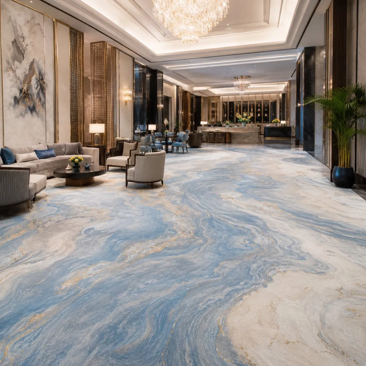 Resort Hotel Hallway Guestroom Wear Resistant Polyester Floor Covering Printed Carpet