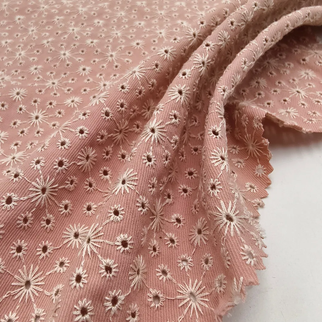 50%Cotton 50%Polyester Denim Tweed with Eyelet Embroidery Lace Perforated Fabric for Skirt Dress Apparel for Kids Girl Women Garment Fabric